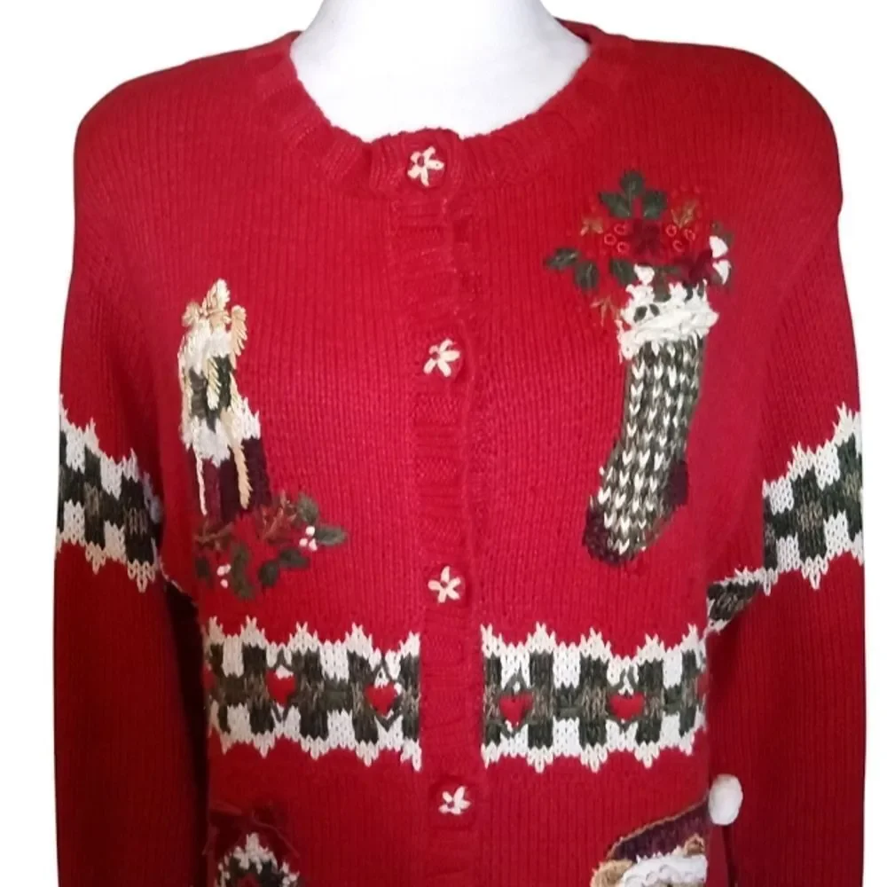 Vintage Petite Sophisticates Christmas Knit Fair Isle Button Up Cardigan Medium - Picture 4 of 7